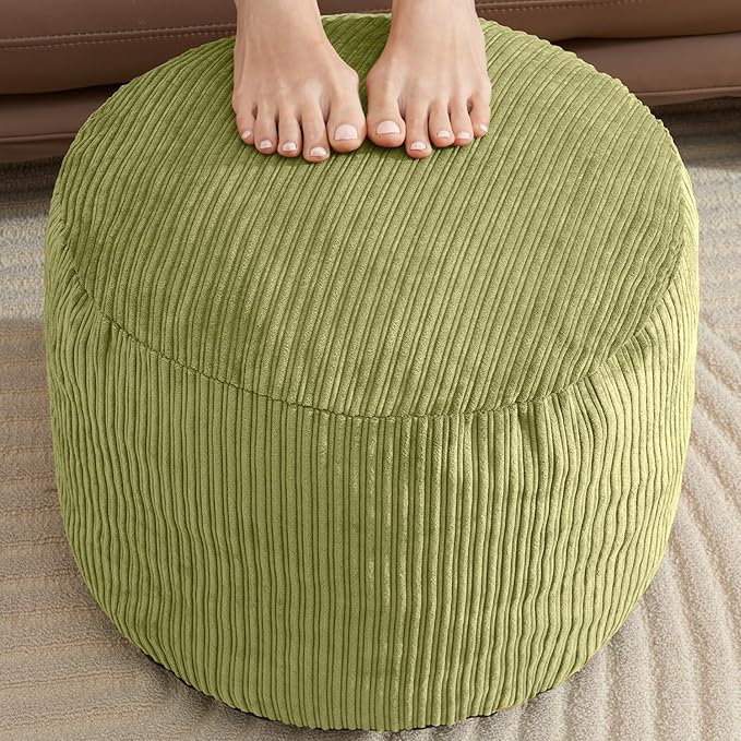 Pouf Ottoman Foot Stools with Foam Small Ottoman for Living Room Corduroy Ottomans Pouf 26x18 Floor Poufs Foot Rest for Chair Sage Green Hassocks and Ottomans