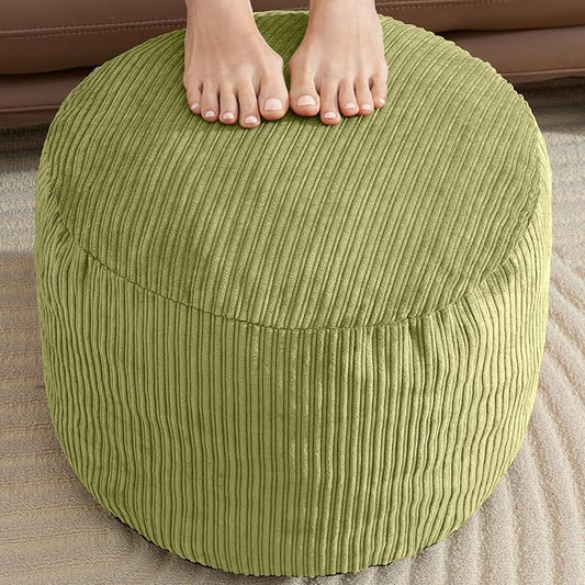 Pouf Ottoman Foot Stools with Foam Small Ottoman for Living Room Corduroy Ottomans Pouf 26x18 Floor Poufs Foot Rest for Chair Sage Green Hassocks and Ottomans