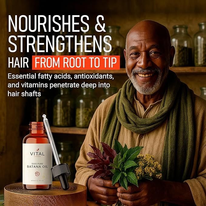 Batana Oil for Hair Growth – 100% Pure & Organic Botana Oil from Honduras – Strengthens, Thickens & Restores Natural Hair – Cold Pressed Raw Scalp & Hair Treatment for Men & Women – 60ml