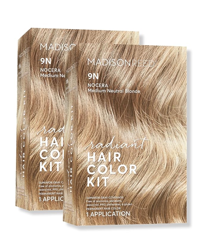 Madison Reed Radiant Hair Color Kit | 9N Medium Neutral Blonde (Nocera Blonde) for 100% Gray Hair Coverage | Salon Quality Permanent Hair Dye | PPD-Free & Ammonia-Free | (Packaging May Vary) 2 Pack