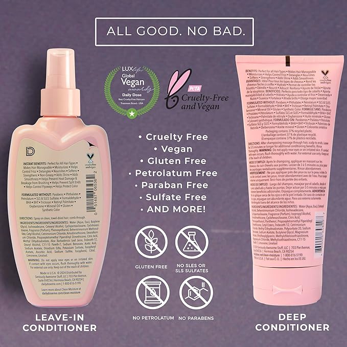 DAILY DOSE Moisturizing Duo: Leave-In Conditioner Detangler Spray + Deep Conditioner, Hair Mask/Masque - Detangles, Repairs, Restores Dry, Damaged, Color Treated Hair for All Hair Types