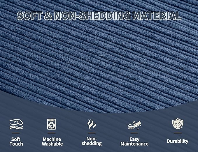 Pouf Ottoman Foot Stools with Foam Small Ottoman for Living Room Corduroy Ottomans Pouf 26x18 Floor Poufs Foot Rest for Chair Navy Blue Hassocks and Ottomans