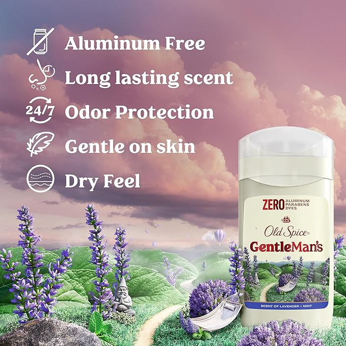 Old Spice GentleMan's Aluminum Free Dry Feel Deodorant for Men, 24/7 Lasting Freshness, Gentle on Skin with Skin Conditioners, Lavender + Mint Scent, 3.0 oz (Pack of 3)