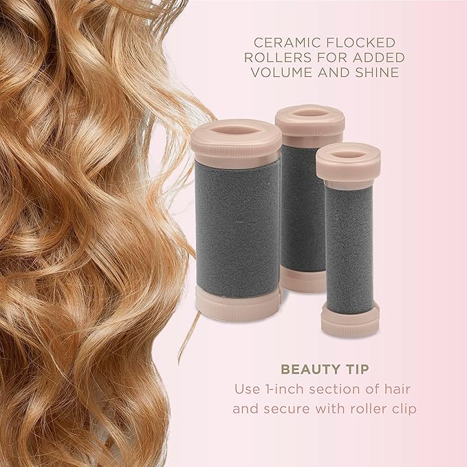 INFINITIPRO BY CONAIR Ceramic Flocked - Hot Rollers for Long, Medium, and All Hair - Hair Curler - Hair Roller Clips Included - 1 1/4-inch, 1-inch, and 3/4-inch Rollers
