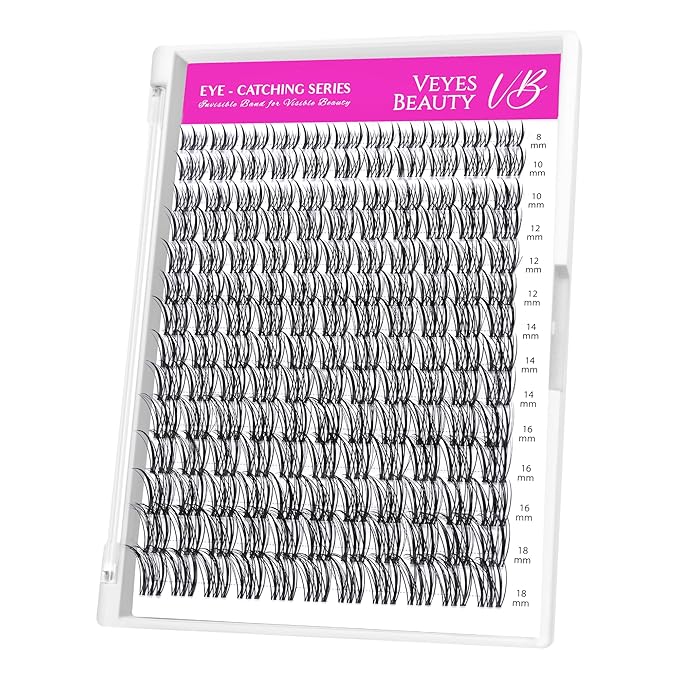 VEYESBEAUTY Lash Clusters Individual Eyelash Extensions Thin & Invisible Band DIY False Eyelashes for Self-application Newbie's Five-Second Series Wispy Lash Tray, Flutter 8-16mm Mixed Length