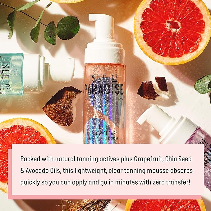 Isle of Paradise Glow Clear Self-Tanning Mousse, Medium (Golden Glow) - Red Cancelling and Color Correcting Tanning Foam, Vegan and Cruelty Free, 6.76 Fl Oz