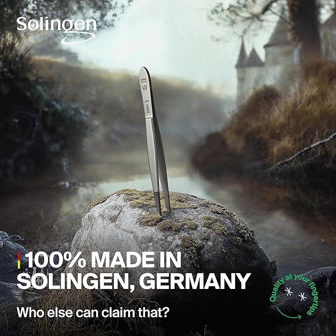 GERMANIKURE Professional Perforated Slanted Tweezers - FINOX Stainless Steel Sharp in Leather Case - Ethically Made in Solingen, Germany - 4403