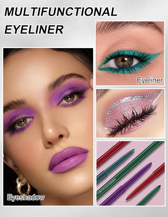4PCS Matte Purple Eyeliner Pencil, Waterproof Smudge Proof Long-lasting, High-Pigmented Colorful Eye Liner Pencils, Retractable Eyeliner