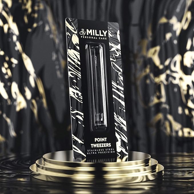 Pointed Tweezers | High Carbon Stainless Steel Needle Nose | Fine Point Precision Hair Removal | Perfectly Aligned & Hand-Filed Sharp | Black