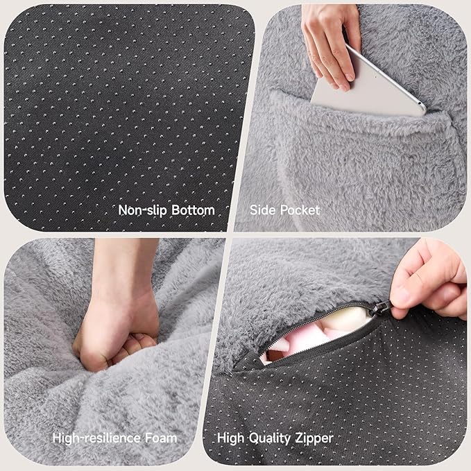 ONBRILL Giant Bean Bag Chairs for Adults with Ottoman, Faux Fur Boneless Chaise Couch Filler with Memory Foam,Large BeanBag Lounge Lazy Floor Sofa Accent Chair for Living Room,Bedroom & Game Rooms