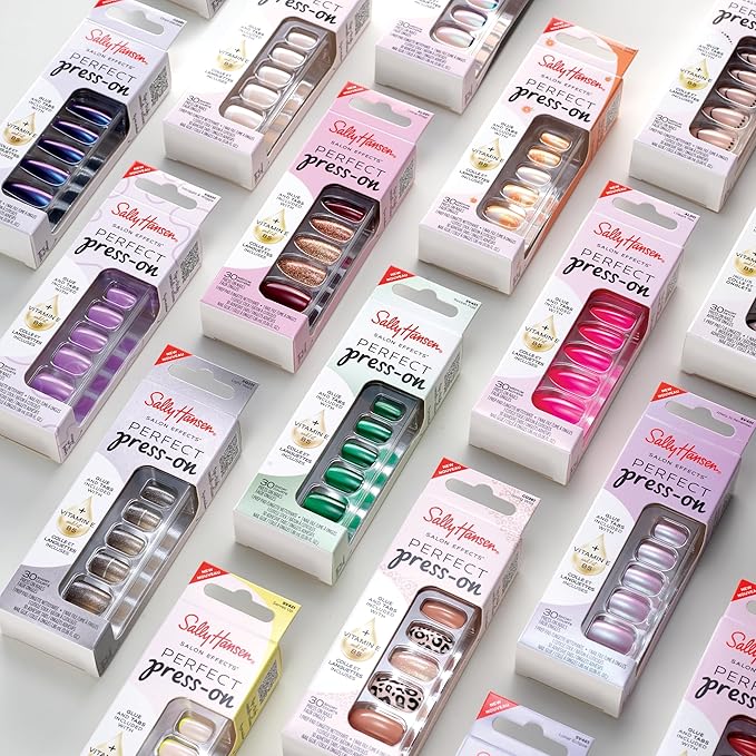 Sally Hansen Salon Effects Perfect Press-On Nails | Square Shape | Easy to Apply, Non-Damaging | 30 Nails, Nail Glue, Adhesive Tabs, File | Light Years