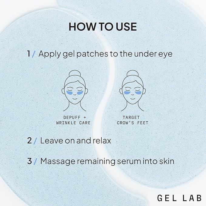 Gel Lab REGLOW Hyaluronic Acid & Caffeine Korean Skincare Eye Patches for Puffy Eyes, Dark Circles, and Wrinkles - Hydrating Under Eye Mask - 60 Gel Patches