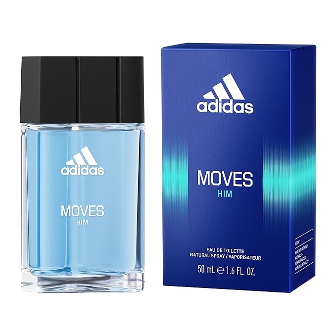 Adidas Moves Him Eau de Toilette 1.6 fl oz (Pack of 1), Notes of Green Apple, Cedarwood, Musk, Men's Fragrance, Long Lasting, Sporty Fragrance, Travel Size