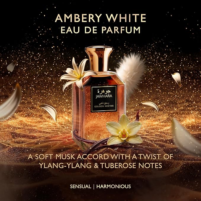 Jawhara Golden Nectar | Ambery White Eau de Parfum 3.3 fl oz | Notes of Bergamot, Vanilla Flower, Ylang-Ylang and Musk | Long Lasting | Everyday Wear | Travel Size
