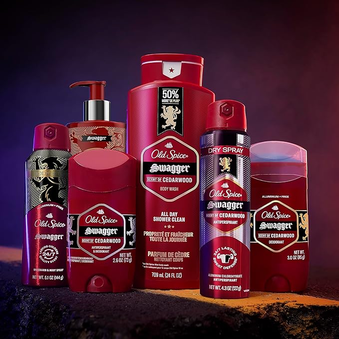 Old Spice Antiperspirant Deodorant for Men, 24/7 Sweat & Odor Protection, 24/7 Lasting Freshness, Invisible Solid, Swagger with Cedarwood Scent, 2.6 oz