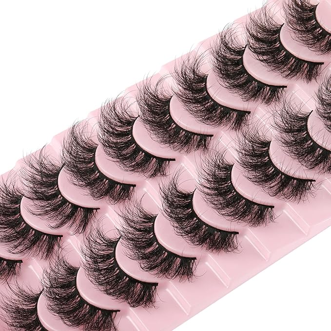 FANXITON Mink Lashes False Eyelashes Dramatic Full Mink Lashes Wispy 19 MM Natural Look 3D Fake Eyelashes 10 Pairs Pack