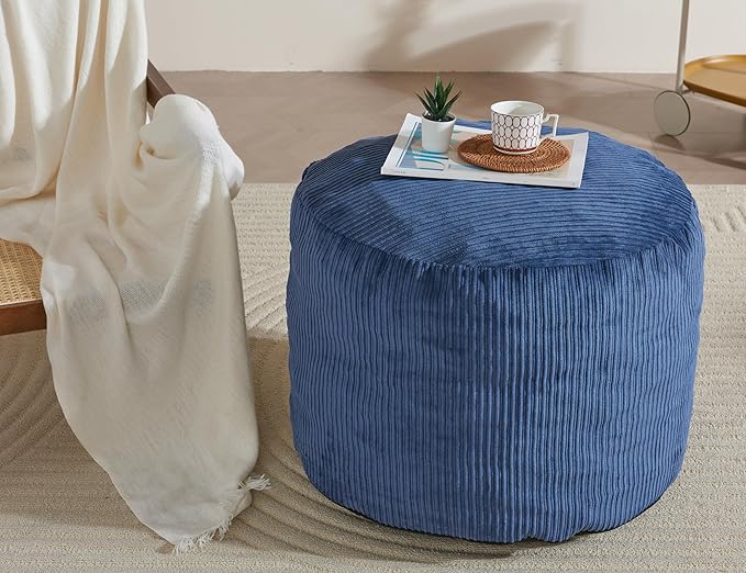 Pouf Ottoman Foot Stools with Foam Small Ottoman for Living Room Corduroy Ottomans Pouf 26x18 Floor Poufs Foot Rest for Chair Navy Blue Hassocks and Ottomans