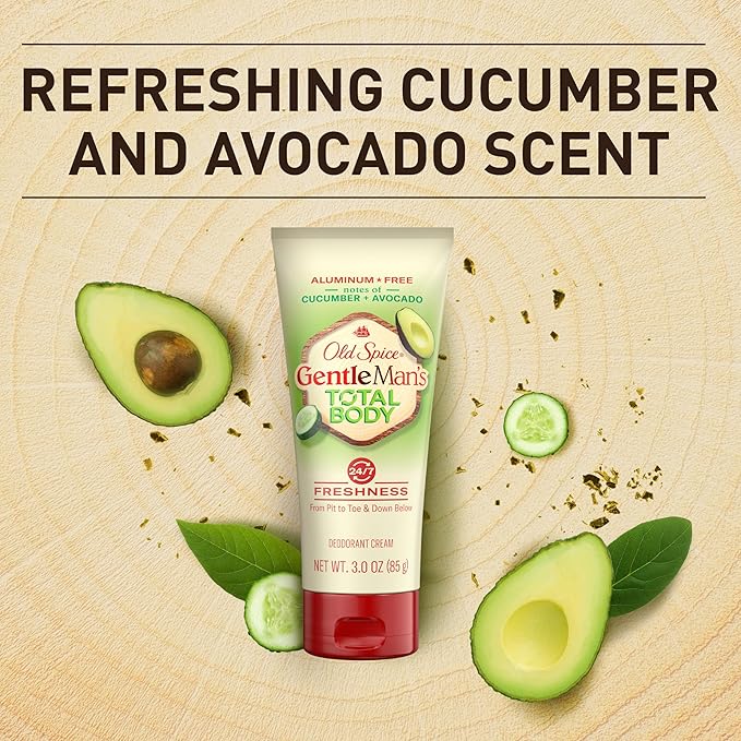 Old Spice Whole Body Deodorant for Men, Total Body Deodorant, Cucumber + Avocado, Aluminum Free Deodorant Cream for 24/7 Freshness // Dermatologist Tested Whole Body Deodorant, 3.0 oz