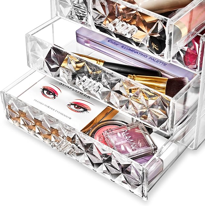Sorbus Acrylic Makeup Organizer - Organization and Storage Case for Cosmetics Make Up & Jewelry - Big Clear Makeup Organizer for Vanity, Bathroom, College Dorm, Closet, Desk (3 Large, 4 Small Drawers)