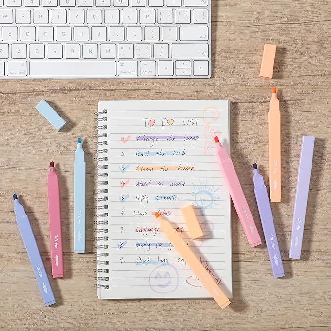 Mr. Pen- Aesthetic Highlighters, 8 pcs, Chisel Tip, Assorted Colors, No Bleed Bible Highlighter Pastel