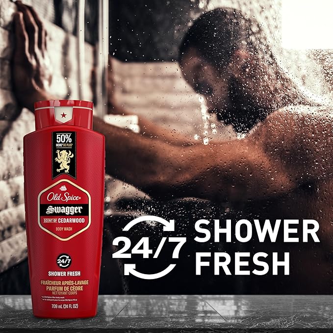 Old Spice Body Wash for Men, 24/7 Shower Fresh with Lasting Scent, Red Collection, Swagger with Cedarwood Scent, 24 fl oz (Pack of 2)
