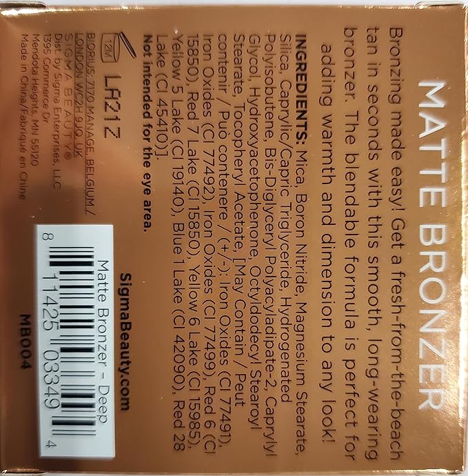 Sigma Beauty Matte Bronzer - Longwear Light Bronzer Powder with Matte Finish for Face - Achieving Natural, Sun Kissed Glow (Deep)