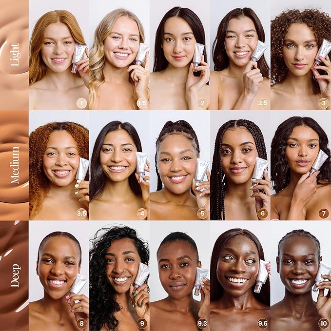 Naked Sundays BeautyScreen™ SPF 50 Mineral Peptide Foundation Tint – 2-in-1 Skin Tint & Mineral Sunscreen | Radiant, Buildable Coverage, Acne-Safe, Infused with Peptides (10 Deep Neutral, 1.01 oz)