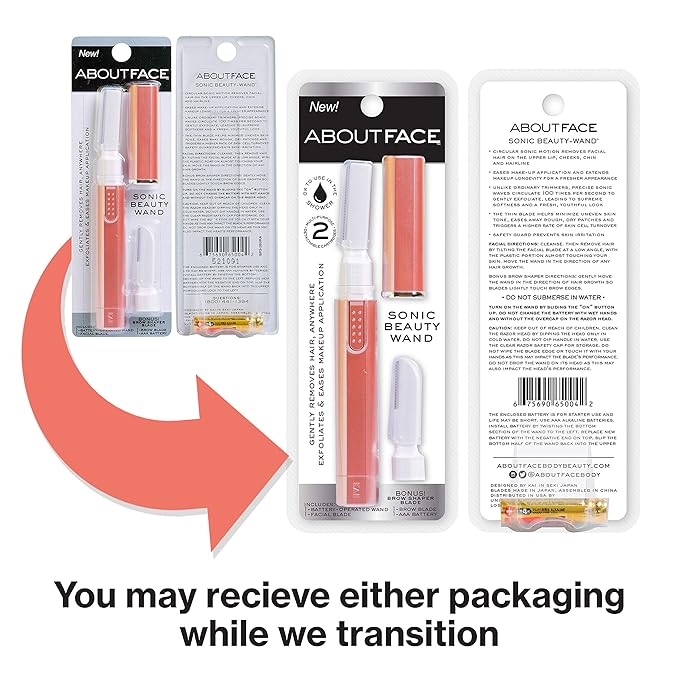 Kai About Face Sonic Beauty Wand with Bonus Eyebrow Shaper; Battery Operated Face Hair Remover; Face, Chin, & Lip Hair Remover, Face Hair Remover Tool for Women, Epilator for Men & Women (Pack of 2)