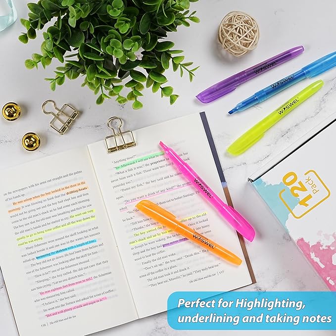 Highlighters Bulk, 120 Pack 6 Assorted Colors No Bleed Chisel Tip Highlighter Markers for Teacher Students, Classroom Must Have, School Office Supplies for Adult Kids