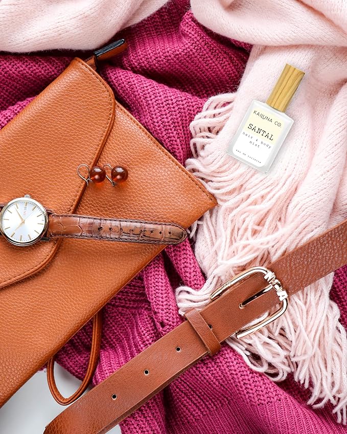 Santal Natural Hair & Body Mist Spray, Pure Essential and Fragrance Oils, Alcohol-Free, Handmade in California, 0.5Fl Oz