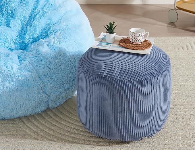 Pouf Ottoman Foot Stools Ottoman with Foam Small Corduroy Ottomans for Living Room Ottomans Pouf 20x15 Floor Poufs Foot Rest for Office Chair Blue Foot Stool Small