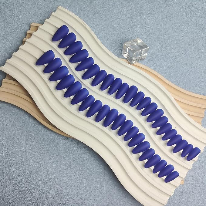 48Pcs Matte Royal Blue Press on Nails Almond Fake Nails Glue on Nails Medium Length Almond Shaped Nails Press ons, Stiletto False Nails for Women, Medium Almond Nails, Thick Natural Acrylic Gel Nails