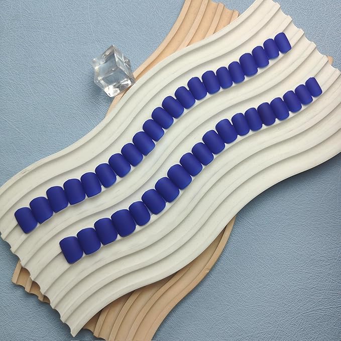 48Pcs Matte Royal Blue Press on Nails - Short Square Gel Nails - Glue on Acrylic Stick on False Nails for Women - Natural Handmade Thick Extra Short Petite