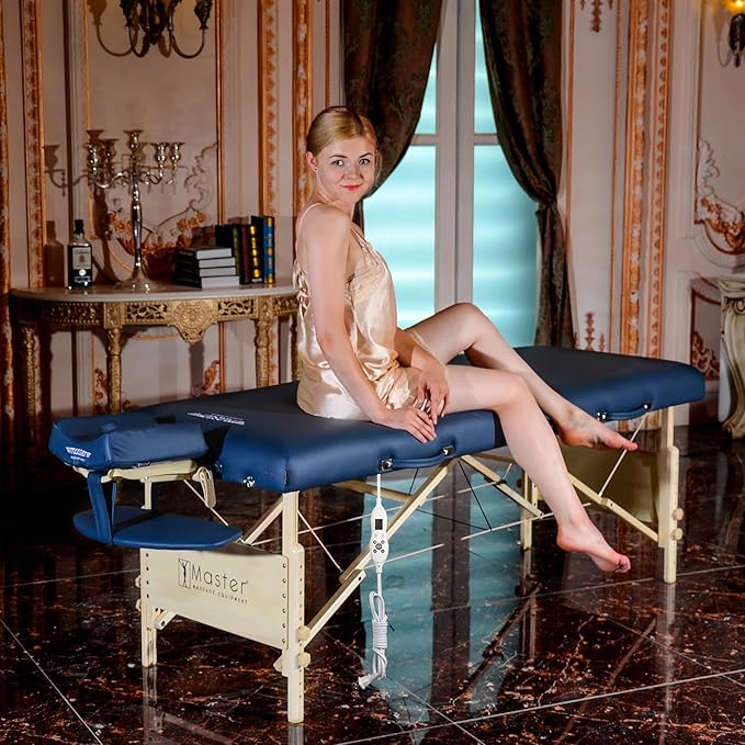 Master Massage Coronado Therma Top™ Portable Massage Table Heated with Warming Top and 3-Inch Foam Cushioning- Tattoo Bed, Lash Table- Royal Blue (30” x 84”)