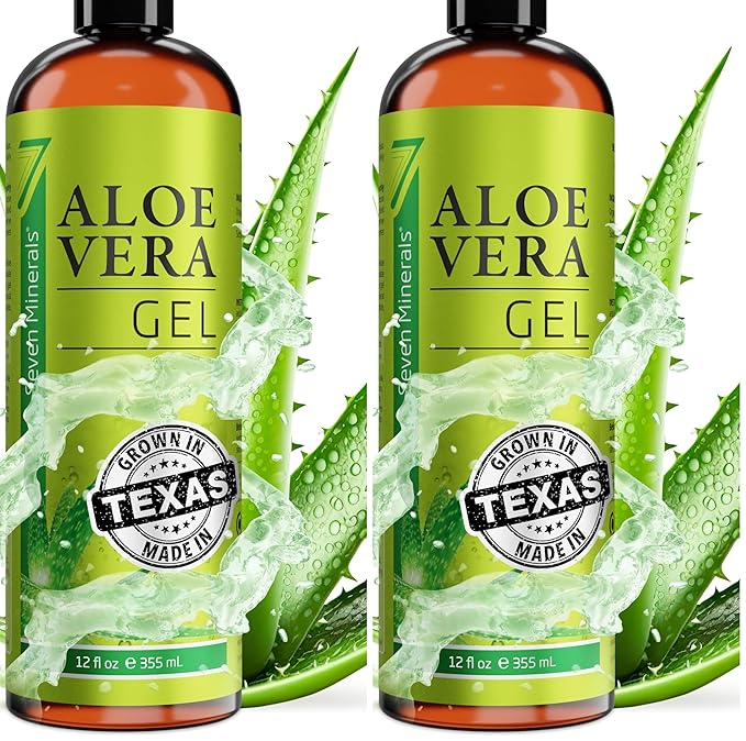 Seven Minerals Aloe Vera Gel - 99% Organic, Big 12 oz - NO XANTHAN, so it Absorbs Rapidly with No Sticky Residue - made from REAL JUICE, NOT POWDER (Pack of 2)