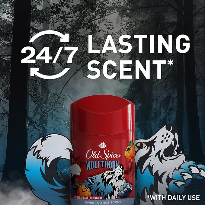 Old Spice Aluminum Free Deodorant for Men, 24/7 Odor Protection, 24/7 Freshness & Lasting Scent, Goes on Clear, Wolfthorn with Sweet Citrus Scent, 2.6 oz
