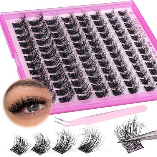 ALPHONSE Self Adhesive Lash Clusters Reusable Self Adhesive Eyelashes Fluffier Press on Lashes Extension No Glue Needed 10-16mm Glueless Lashes Clusters with Tweezers