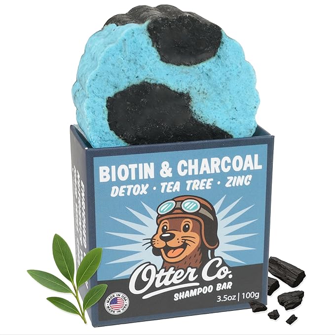 Otter co. Biotin Detox Shampoo Bar – Charcoal & Tea Tree Oil, Rosemary, Turmeric, Green Tea, Zinc – Vegan, Sulfate Free & Non Toxic – Women and Mens Shampoo, All Hair Types, Made in USA