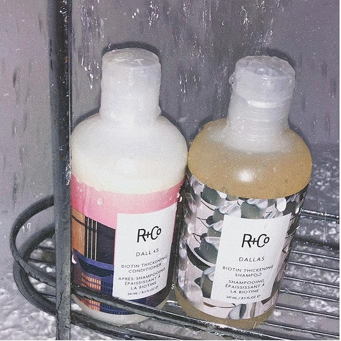 R+Co | Travel Size | Dallas Biotin Shampoo and Conditioner Set | TSA Approved | Weightless Hydration + Strengthens + Enhances Shine | Sulfate-Free + No Parabens | Color Safe | Set of 2