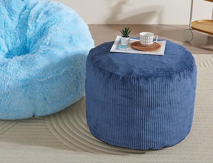 Pouf Ottoman Foot Stools with Foam Small Ottoman for Living Room Corduroy Ottomans Pouf 26x18 Floor Poufs Foot Rest for Chair Navy Blue Hassocks and Ottomans