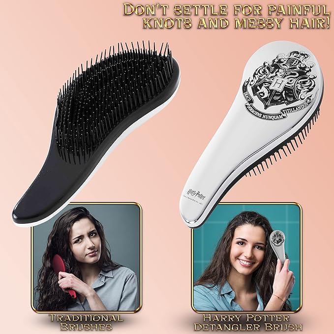 Harry Potter Gifts for Girls Hair Brush for All Hair Types Detangling Styling Women Beauty Accessories Handbag Size Official Product (Silver)