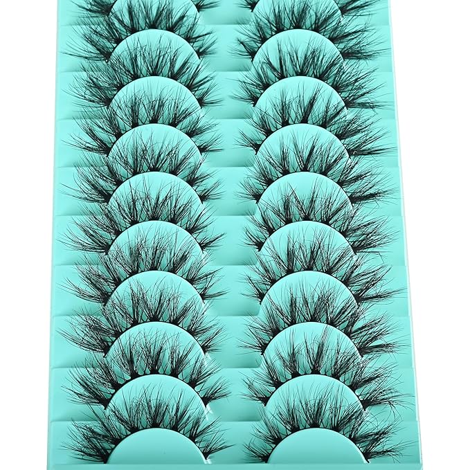 Wispy Lashes Natural Eyelashes Mink Lash Strips Natural Look Demi Wispies False Strip Lashes Pack 10 Pairs Short Fluffy Eyelash Set for Almond and Hooded Eyes
