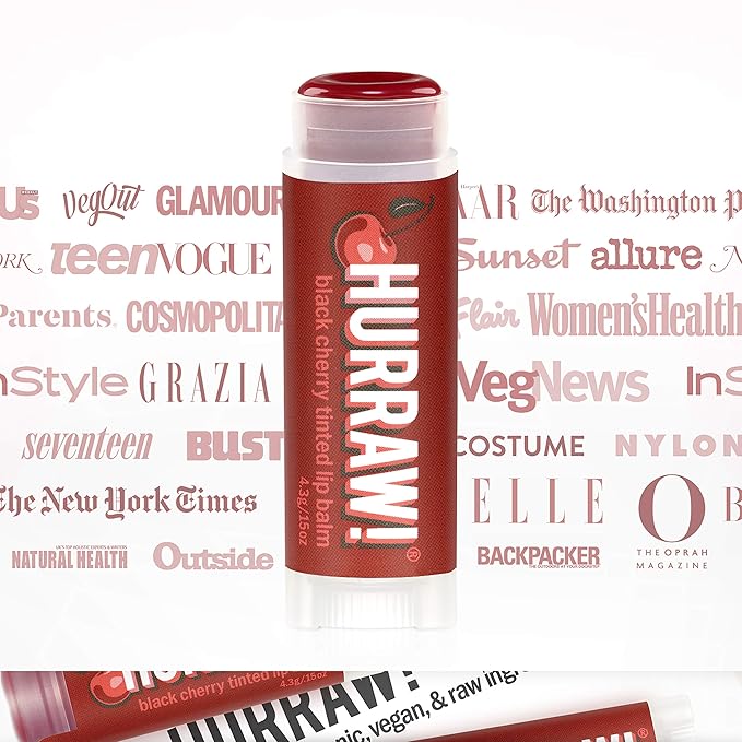 Hurraw! Black Cherry Tinted Lip Balm, 2 Pack: (Sheer Red Tint) Organic, Certified Vegan, Cruelty and Gluten Free. Non-GMO, 100% Natural Ingredients. Bee, Shea, Soy and Palm Free. Made in USA