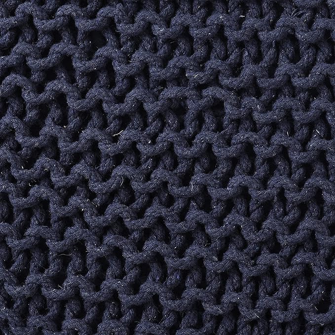 REDEARTH Square Hand Knitted Pouf - Foot Stool Ottoman Coffee Table - Cotton Cord Boho Pouffe - Poof Accent Footrest for Living Room - Bedroom - Library (16" x 16" x 16") - Navy Blue