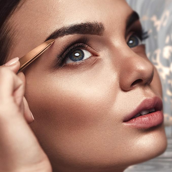 Professional Slanted Tweezers for Women and Men | High Carbon Stainless Steel Sharp Tweezer | Tweezers for Women Facial Hair Plucking, Hand-Filed & Aligned Precision Tips - Rose Gold