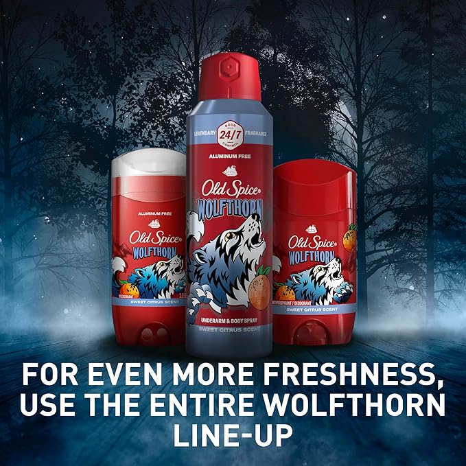 Old Spice Aluminum Free Deodorant for Men, 24/7 Odor Protection, 24/7 Freshness & Lasting Scent, Goes on Clear, Wolfthorn with Sweet Citrus Scent, 2.6 oz (Pack of 6)