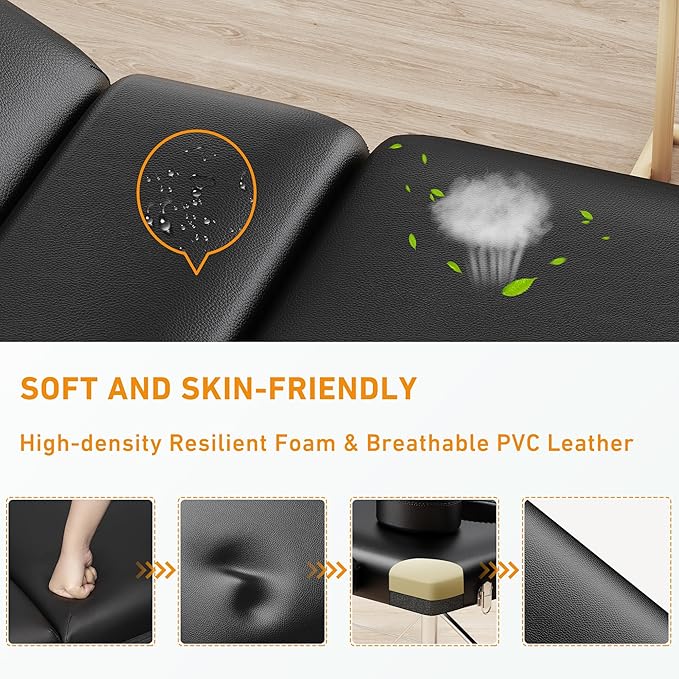 Massage Table Portable 84" Long 24" Wide Professional 3 Sections Reclining Massage Couch, Aluminum Adjustable Esthetician Bed Tattoo Table SPA Lash Salon Bed with Carrying Bag (Black)