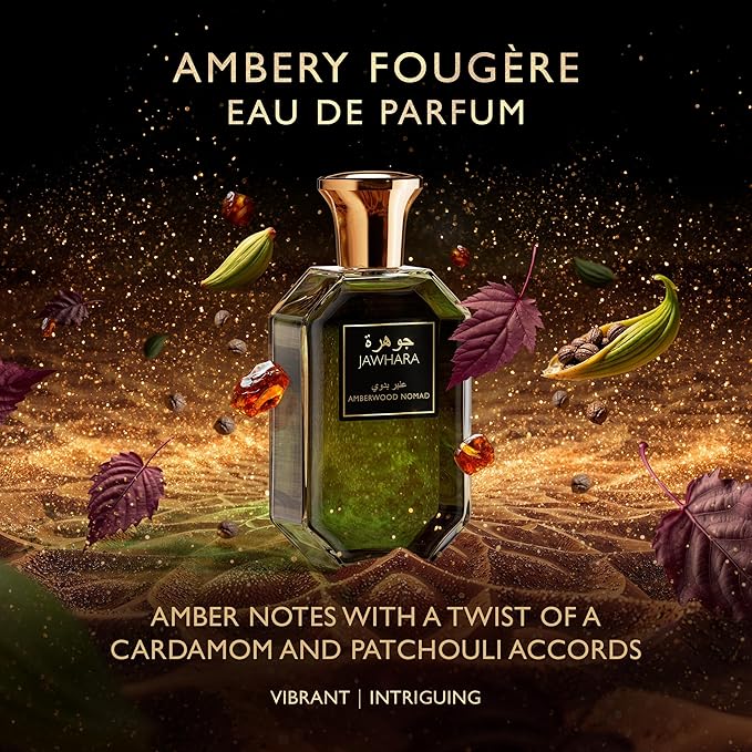 Jawhara Amberwood Nomad | Ambery Fougere Eau de Parfum 3.3 fl oz | Notes of Cardamom, Leather, Cedarwood, and Rich Amber | Long Lasting | Everyday Wear | Travel Size
