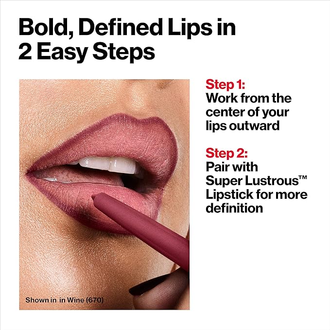 Revlon Colorstay Lip Liner Makeup with Built-In Sharpener, Longwear Rich Colors, Smooth Application, 713 Ruby, 0.01 oz