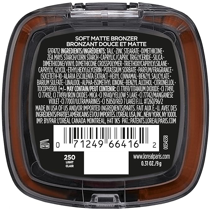 L'Oreal Paris Infallible Up to 24H Fresh Wear Soft Matte Longwear Bronzer. Waterproof, heatproof, Transfer, humidity and sweatproof, Light, 0.31 oz